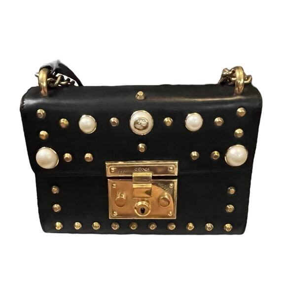Gucci Black Leather Faux Pearl Padlock Shoulder Bag - Picture 14 of 16